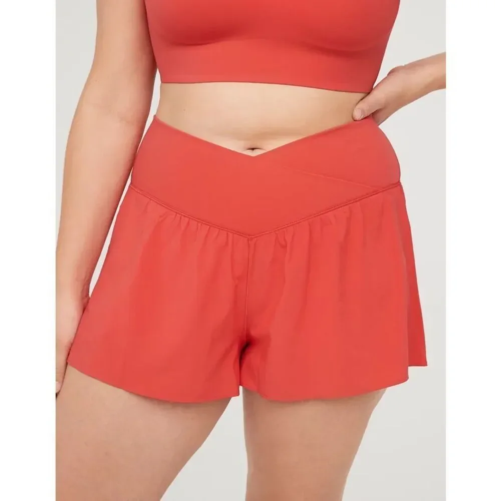 OFFLINE By Aerie Real Me Crossover Flowy Shorts In Coral Orange Size M